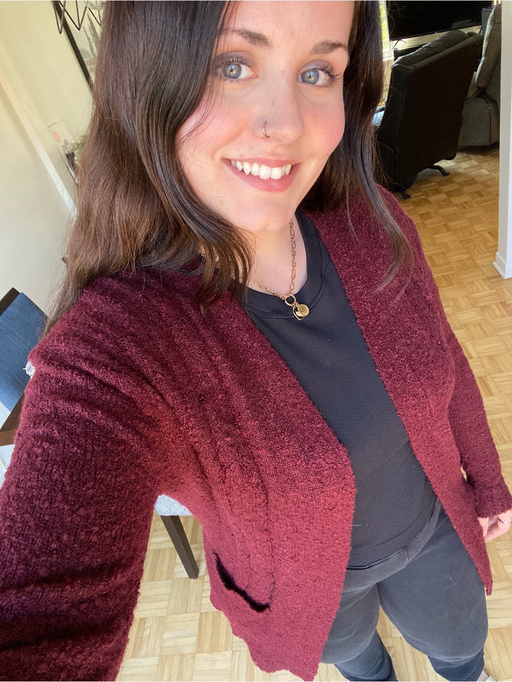 Open-Front Women’s Cardigan Sweater in Burgundy